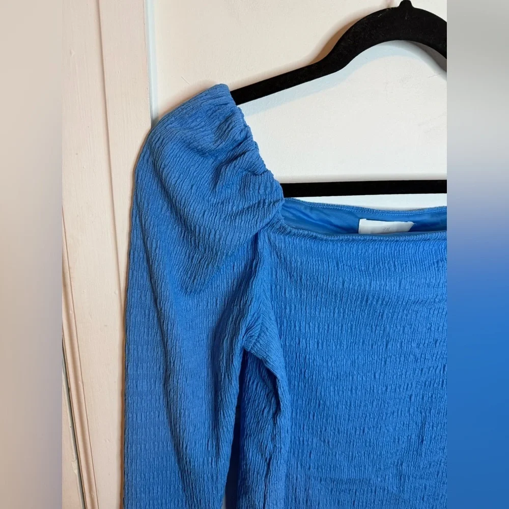 H&M Sky Blue Puff Sleeve Crepe Blouse